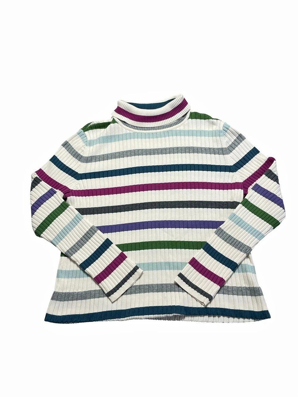 Vintage Y2K Striped Turtleneck Sweater in White & Multicolor Size Medium